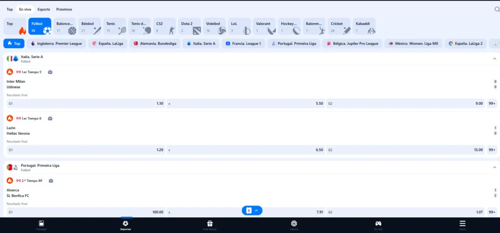 Apuestas en vivo de 1Win México con eventos deportivos y momios actualizados en tiempo real