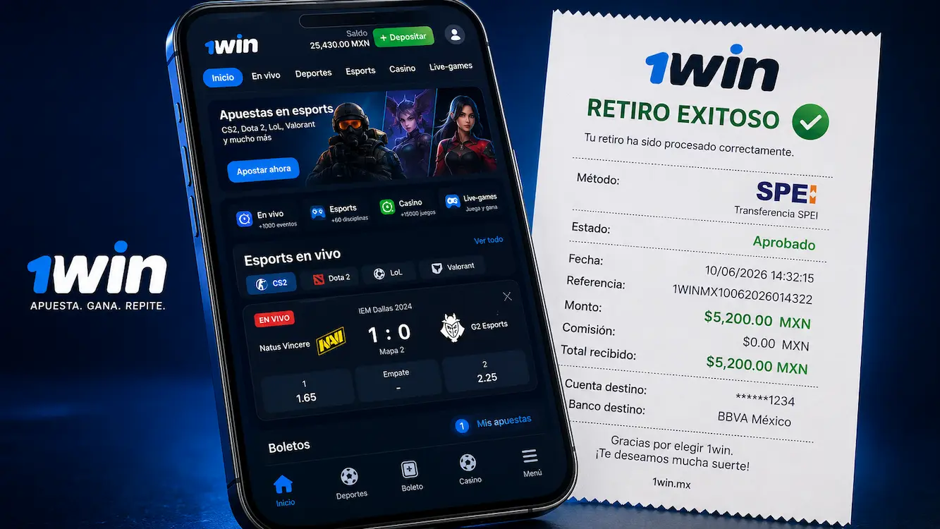 Comprobante de un retiro exitoso vía SPEI en 1Win México