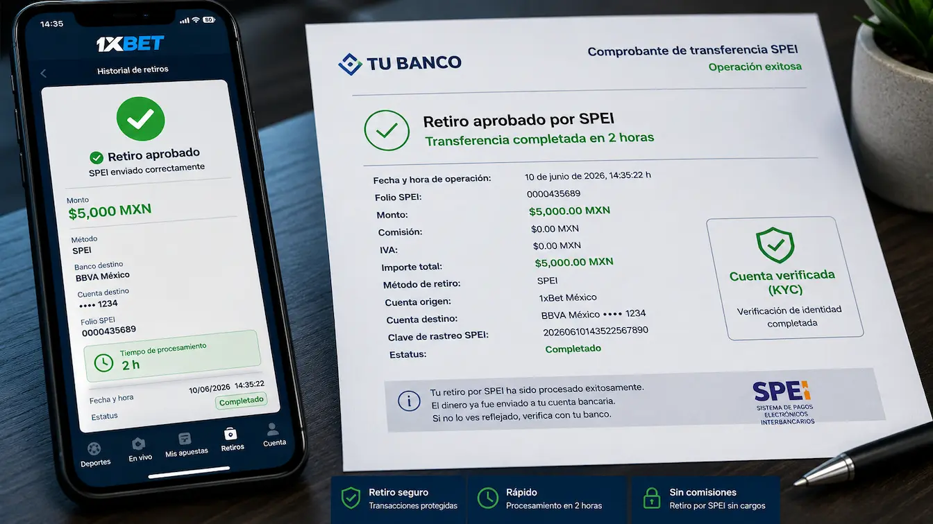 Comprobante de un retiro exitoso vía SPEI en 1xBet México