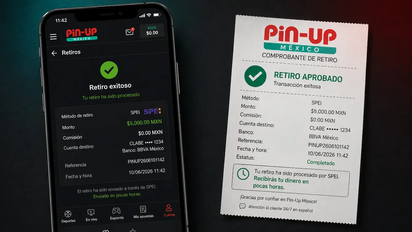 Comprobante de un retiro exitoso vía SPEI en Pin-Up México