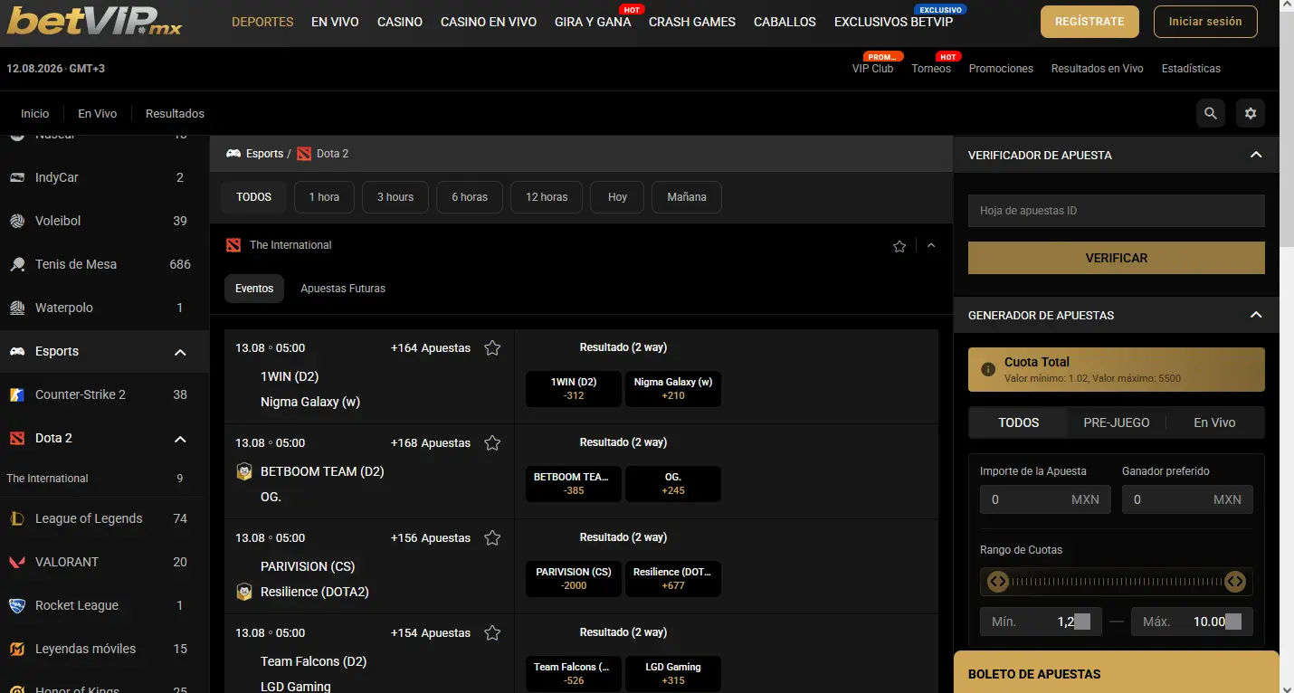 Mercados de Dota 2 en BetVIP para The International